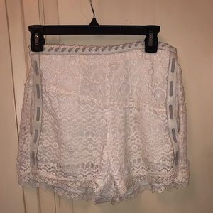 Maje Crochet and Lace White Shorts with Leather